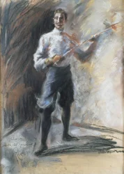 Weisi vívómester, Arturo Rietti (1863-1943), pasztell, papír, 72x53 cm. Olaszország, XX. század.