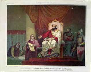 Nagy Károly (742-814) 779-ben kiadja a herstali kapitularét, Eugène Ronjat metszete, kb. 1860-80