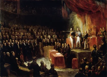 Louis-Philippe 1830. augusztus 9-én tesz esküt az alkotmányra a kamarák előtt.