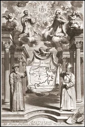 Adam Schall (balra) és Matteo Ricci (jobbra) kínai mandarin jelmezben, Athanase Kircher (vagy Athanasius Kircheri) „Kína” című művének frontképe