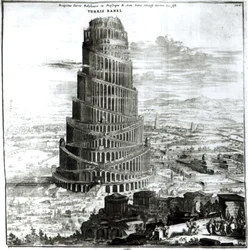 Bábel tornya, 1679 (metszet) (bw fotó)
