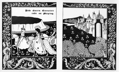 Hogyan lovagolt Guinevere királyné a májusi ünnepségre, illusztráció Thomas Malory „Le Morte d