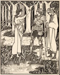 A tó úrnője mesél Artúrnak az Excalibur kardról,1894 (metszet)