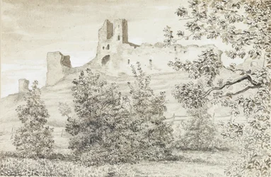 Kilátás a Rakvere vár romjaira, 1828 (szépia és ceruza papíron)