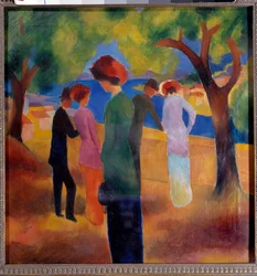 August Macke (1887-1914) festménye: Hölgy zöld dzsekivel, 1913 Bonn, Kunstmuseum