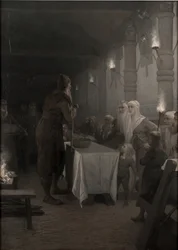 Frithiof Ring királyhoz érkezik (a Frithiof-mondából)