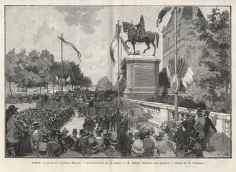 Párizs - - Darlot úr beszéde 1888. július 15-én a Hotel de Ville de Paris-ban, Etienne Marcel szobrának felavatásán - Gerardin rajza az 1888-as „Az illusztris világban”