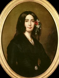George Sand (1804-1876) író portréja, Aurore Dupin, Baronne Dudevant Auguste Charpentier (1813-1880) festménye 1838 Párizs, Romantikus Élet Múzeuma