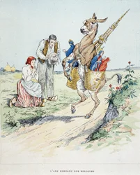 A szamár ereklyéit hordozó „” Fables de La Fontaine, ill. Írta: Auguste Vimar (1851-1916), Tours, A, Mame & Fils