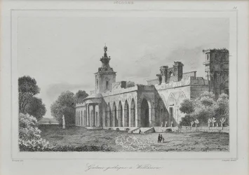 Kilátás a gótikus galériára a Wilanów-palotában, 1840