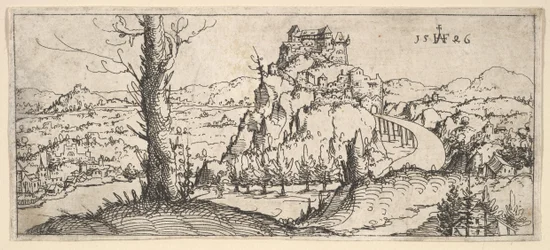 Táj magas sziklákkal és erődökkel, 1546.