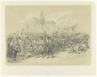A retorikusok röpiratokat osztogatnak The Rederijkers 1500 (cím a tárgyon)