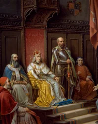 Frigyes a trónon, részlet III. Frigyestől, Raffaele Zovenzoni trieszti költő kényszerítette a törökök elleni felvonulásra, Augusto Tominz (1818-1883) festménye
