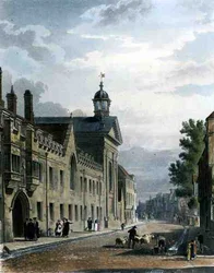 A Cambridge-i Pembroke College külseje a „The History of Cambridge”-ből, Joseph Constantine Stadler (fl.1780-1812) metszete, pub. R. Ackermann