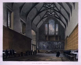 Az Eton College csarnoka, az „Eton College története”, a „History of the Colleges” része, Joseph Constantine Stadler (fl. 1780-1812) vésett pub. R. Ackermann
