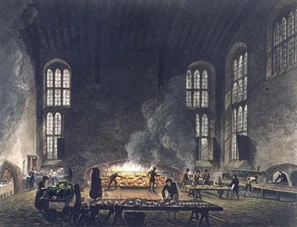 A Christ Church konyhájának belseje, illusztráció az Oxford történelméből, metszett F.C. Lewis (1779-1856) kocsma. R. Ackermann