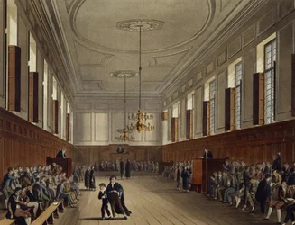 Eton School Room, az "Eton College története", a "History of the Colleges" része, vésette Joseph Constantine Stadler (fl.1780-1812) pub. R. Ackermann, 1816 (akvatinta)