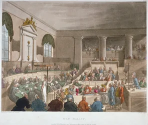 A Sessions House belső képe, Old Bailey, bírósági ülés, London City, 1809
