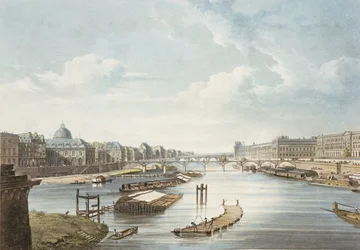 A Louvre a „Nézetek a Szajnáról” című könyvből, Thomas Sutherland (sz. 1785) metszete, R. Ackermann (1764-1834) kiadója, 1821