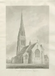 Cheadle - római katolikus templom (St Giles): szépia mosás rajz