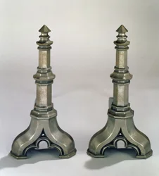 Gótikus stílusú Andiron pár, 1836 körül (acélöntvény)