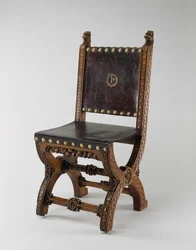 X-Frame szék, John Webb, 1847 körül (tölgy, bőr és sárgaréz)