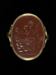 Aphroditét ábrázoló gyűrűkő, ie 100-70 körül (karneol)