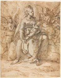 Madonna és gyermeke angyalokkal, 1500-as évek vége.