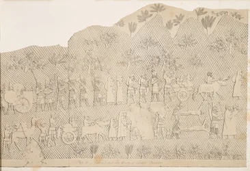 Foglyok és zsákmány Lachich városából, illusztráció a Ninivei emlékművekből, 1858