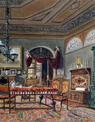 Biedermeier stílusú terem, akvarell, Ausztria