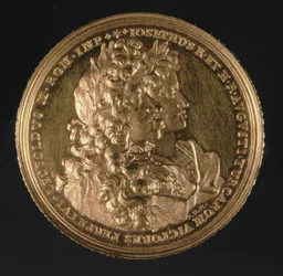 Medalion I. Lipót (1640-1705) és I. József (1678-1711) római császárok portréival, Philipp Heinrich, 1692 (arany)