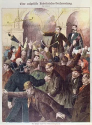 A rendőrség feloszlatja a munkanélküliek tiltakozó gyűlését, 1897