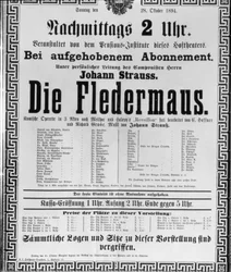 Az ifjabb Johann Strauss "Die Fledermaus" című plakátja a Bécsi Állami Operaházban tartott előadásra, 1894. október 28-án (litho)