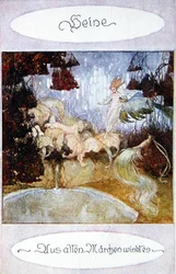„A régi tündérmesék bölcsessége”, illusztráció Heinrich Heine (1797-1856) verséhez, c. 1918 (színes litó)