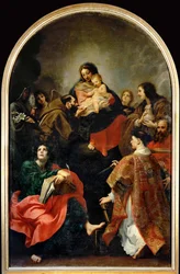 Madonna trónol, szentekkel (festmény vászonra)