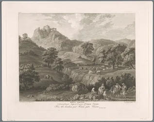 Roccagiovine kilátása Rocca Giovine (cím a tárgyon) Suite de VI vues des Environs de Rome (...) (sorozat címe)
