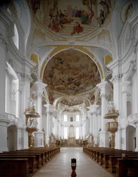 A kolostortemplom belső képe, Johann Balthasar Neumann (1687-1753) építész, Neresheim, Németország
