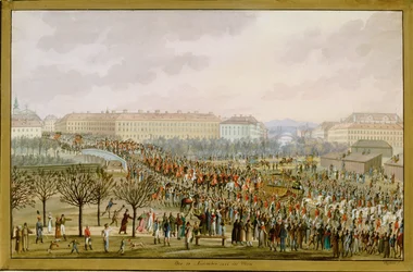 Karoline Augusta császárné, I. Ferenc császár negyedik felesége, belép Bécsbe november 10-én ... (gouache)