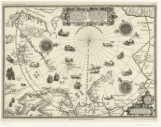 Az Északi-sarkkör körüli országok térképe a hollandok három utazásával 1598-ban