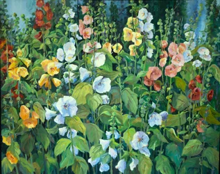 Hollyhocks, 1990-2005 körül (olaj, vászon)