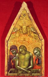Pieta tempera panelen alkalmazott textíliával