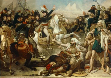 Egyiptomi hadjárat (expedíció) (1798-1801): Bonaparte Napóleon buzdítja a hadsereget a piramisok csatája előtt, július 21.