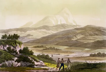 Cayambe-hegy, Ecuador, a „Le Costume Ancien et Moderne” II. kötetének 3. táblájáról, Jules Ferrario műve, Paolo Fumagalli metszete, megjelent kb. az 1820-as-1830-as években