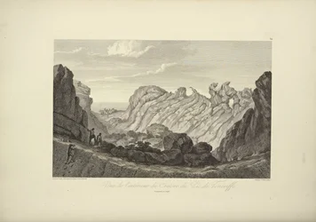 Kilátás a Tenerife-csúcs kráterének belsejére, Gmelin rajza, illusztráció Alexander von Humboldt és Aimé Bonpland „A Kordillerák látképei és Amerika őslakos népeinek emlékei” című művéből, 1813