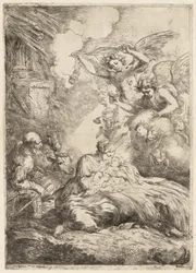 Az angyalok által imádott szent család A nagy születés, c. 1655.