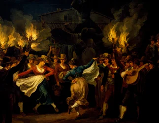 Táncosok, részlet az Éjszakai táncból a római Piazza Barberini téren aratás után, Bartolomeo Pinelli (1781-1835), Olaszország