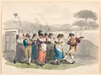 Rajz, "Saltarello Romano", Táncoló parasztok Róma szomszédságában, 1807-08