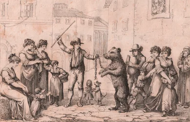 Medvetánc Rómában, Bartolomeo Pinelli rézkarca (Róma