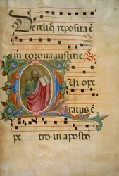 Megvilágított kezdőbetűje Szent Pál alakjával (Corale 8, 163 körül), a Santa Maria degli Angeli 8. kóruskönyvéhez
