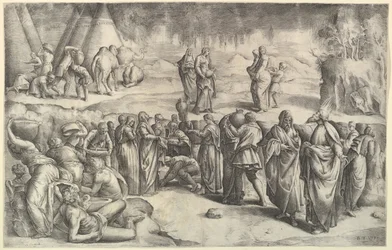 Az izraeliták mannát gyűjtenek, kb. 1547.